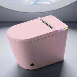 Pink  Auto Open Close Seat Elongated Smart Bidet Toilet in Pink with Foot Sensor Flush Heated Seat Night Light