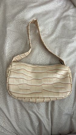 Cream Croc-Embossed Mini Shoulder Bag