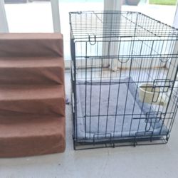 Small Cage for dogs or cats. Also a foam stair to use to Climb In The Bed.