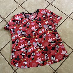 Woman’s Scrub Top Tunic Style Minnie Mouse XL Like New