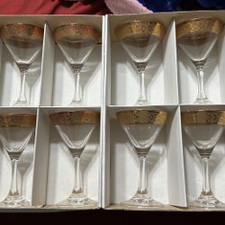 Martini Glasses Glassware Gold Rimmed Brand New 