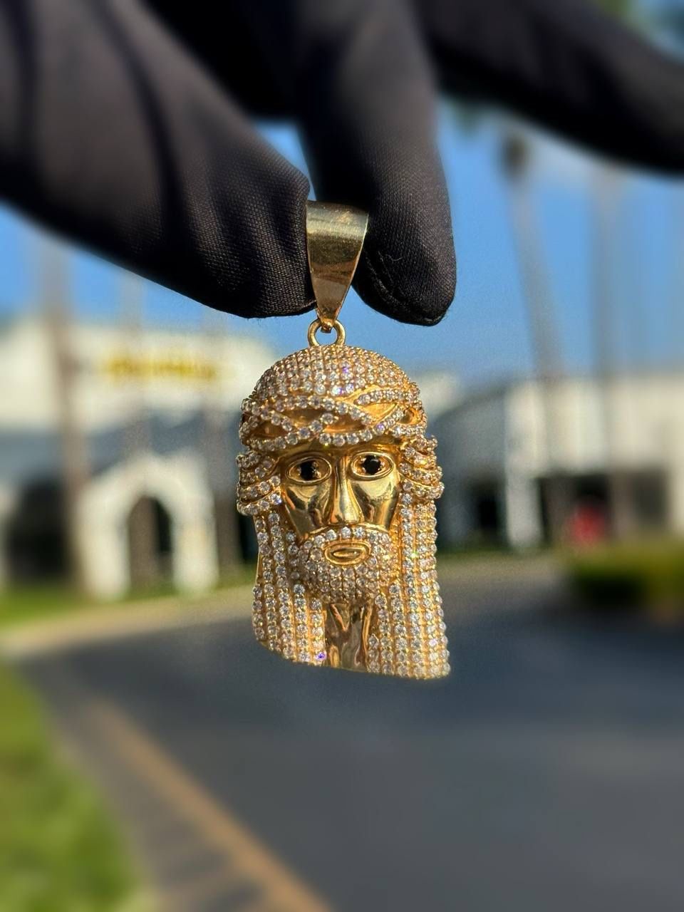 14k solid yellow gold Jesus CZ stones diamond cut, onyx gems 1.36CTW Pendant charm