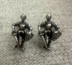 Vintage Mid Century Knight Shield Sword Cufflinks Silver Toned