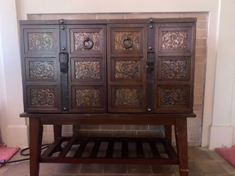 Rustic Solid Wood Spanish-Style Buffet Cabinet / Sideboard with Embossed Metal Doors