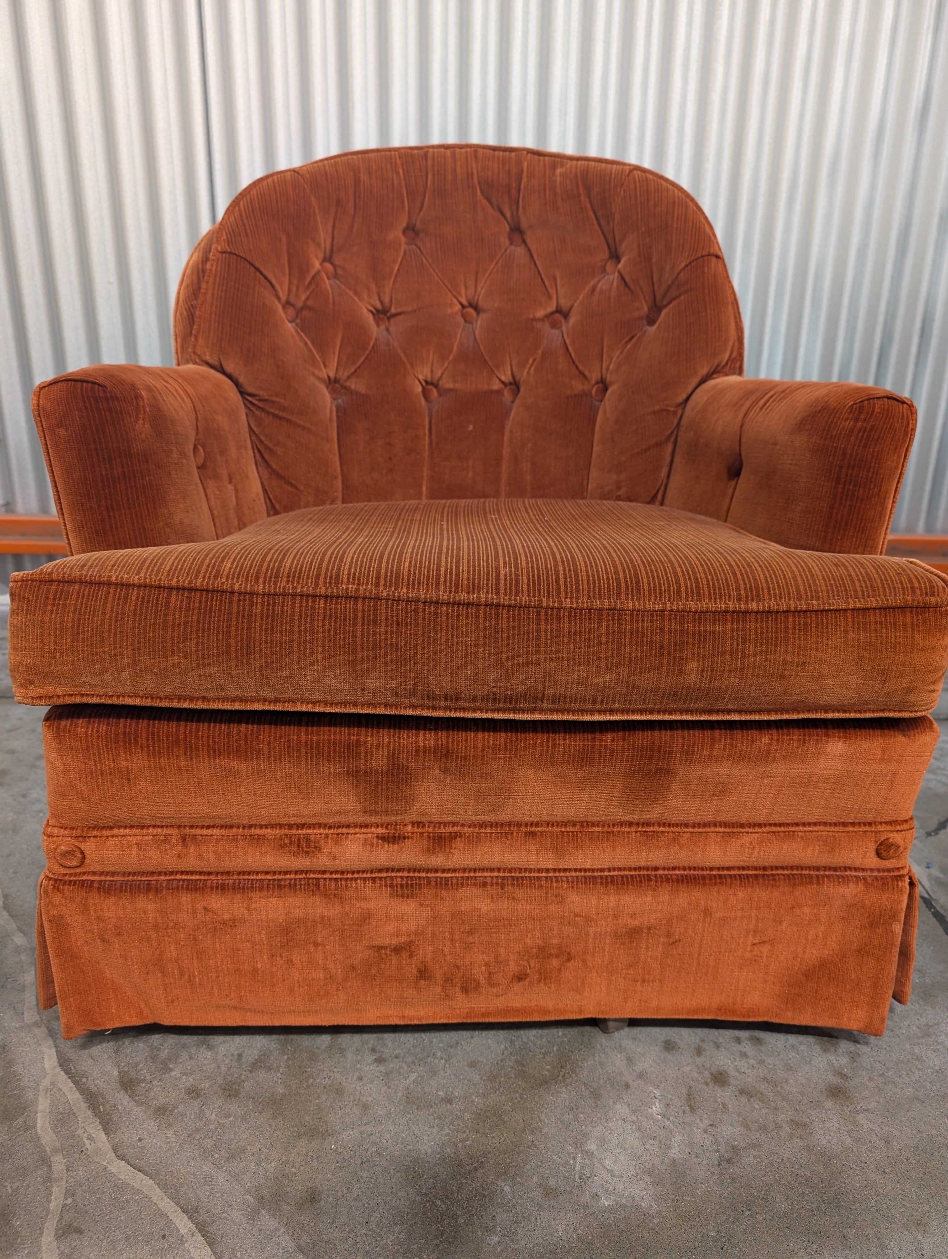 Pair of Vintage Terracotta Tufted Club Armchair