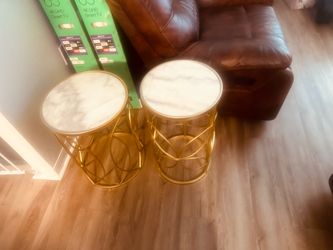 Marble end tables, Desk and shelf