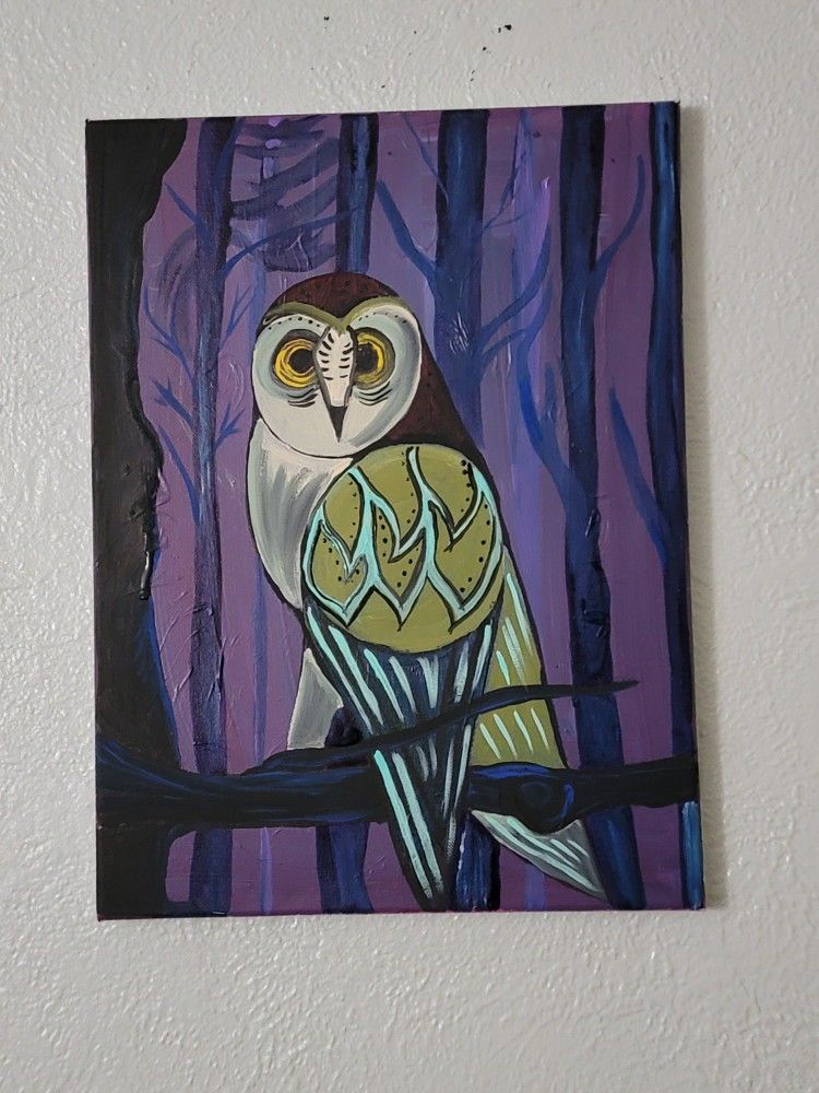 11x14 Owl Painting Acrylic On Canvas