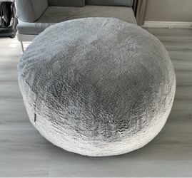 Lounge & Co Jumbo Bean Bag Chair — Gray Faux Fur, 50"