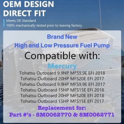 Brand New High and Low Pressure Fuel Pump for Mercury 6 Cyl & Bore Verado & Mer cury 6 Cyl 4 Stroke Boat Motor 8M0062770 8M0062771