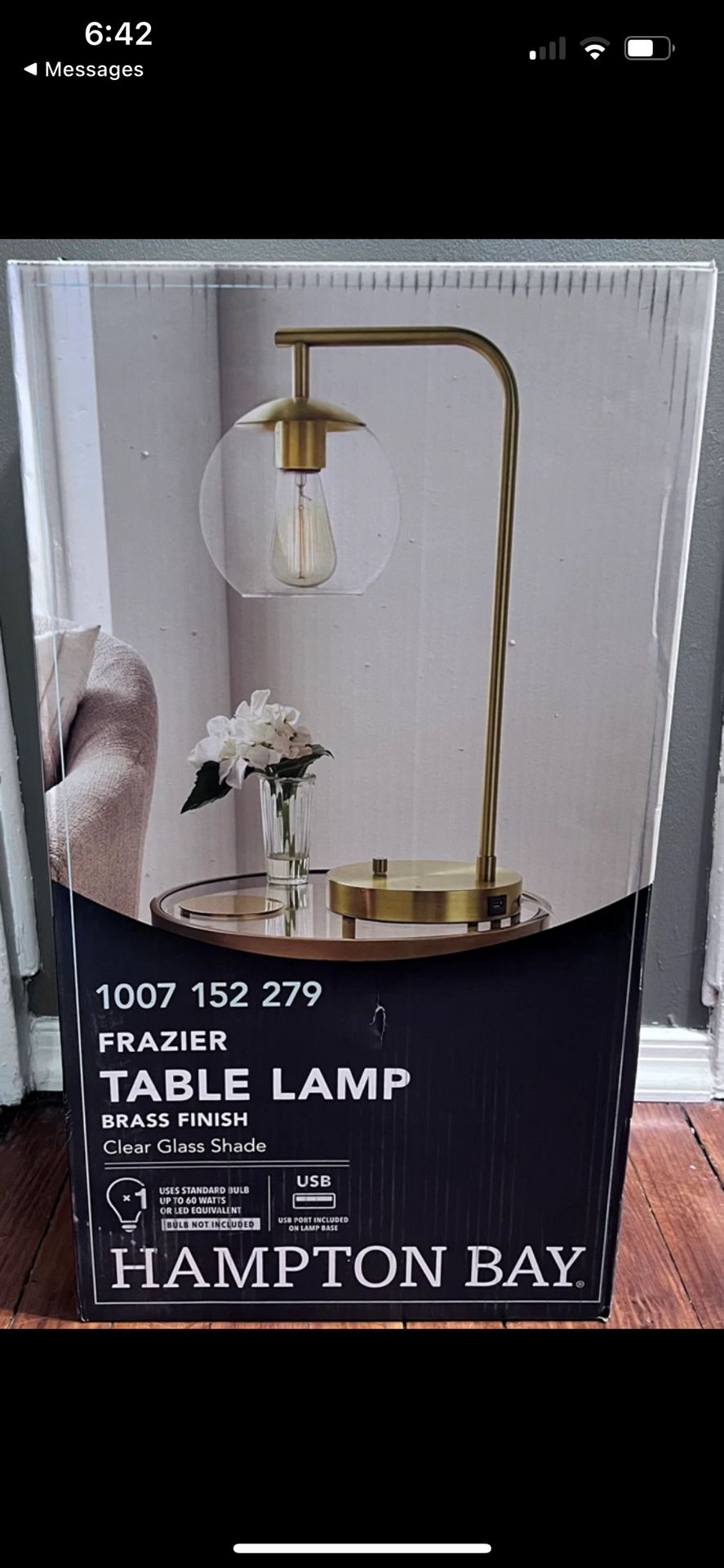 Hampton Bay AF47012U Frazier 21.5 in. Antique Brass Table Lamp with USB Port