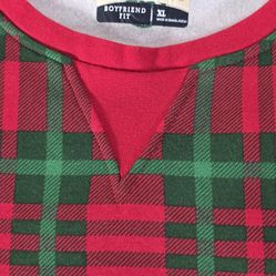Magellan Men’s 1X Long Sleeve Holiday Fleece Crew Sweatshirt Red Green Plaid NWOT.