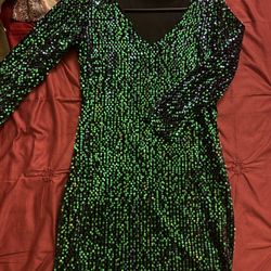 Green And Blue Sequin Mini Dress 