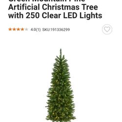 New 6ft Natural Slim Green Mountain Pine Christmas Tree With 250 Clear LED Lights 