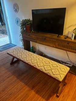 Wood Bench with Upholstered Cushion Top