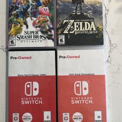 Smash Bros. ULTIMATE, Zelda Breath Of The Wild, Mario Kart 8 Deluxe, Dark Souls Remastered