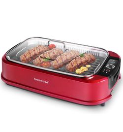Smokeless Indoor Grill, Techwood 1500W Electric Grill Portable Korean Grill Non-Stick Grill Plates with Temperature Control, Removable Drip Tray, Temp