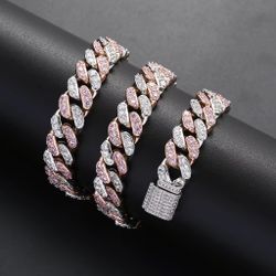 Rose Gold & Silver Two-Tone Iced Out Cuban Link Chain