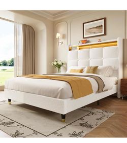 King bed frame with LED lighting and USB ports