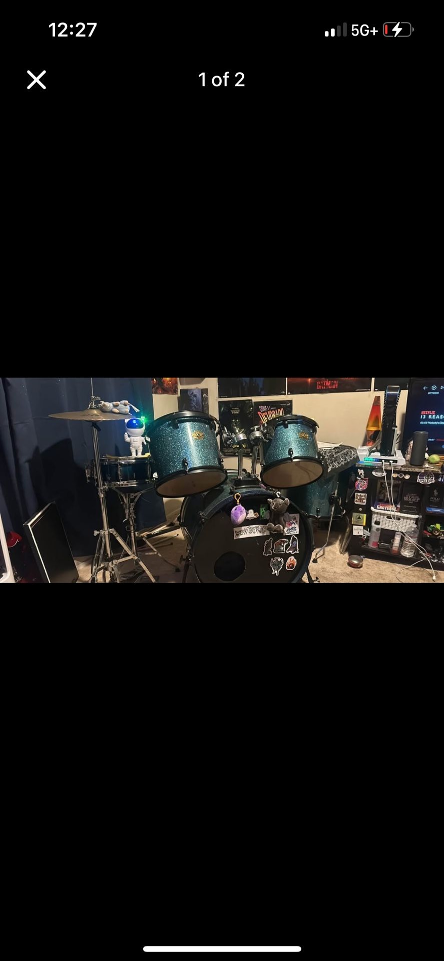 Drum set with leather motorcycle seat 