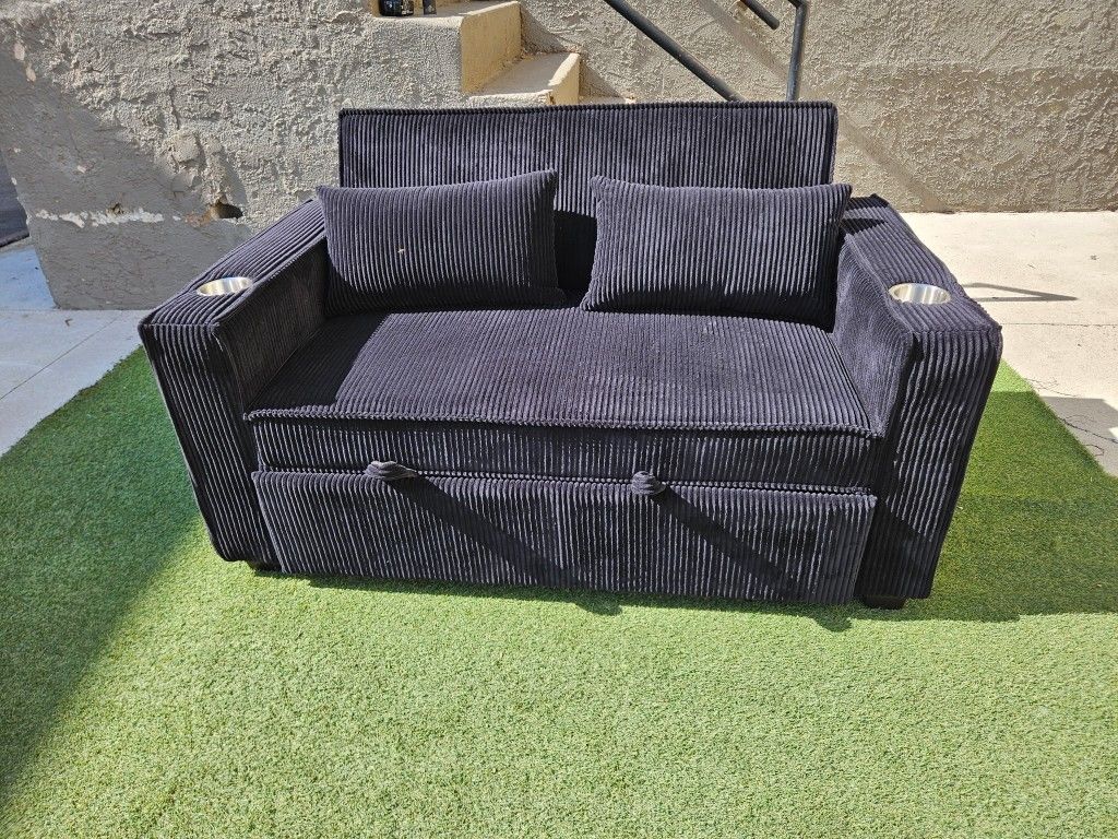 Brand New Pull Out Bed With Back Futon Corduroy Fabric Black $419