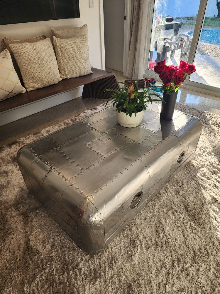 MUST GO.ORIGINAL RESTORATION HARDWARE .AVIATOR COFFEE TABLE.AVIATION FURNITURE