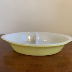 Vintage Glasbake yellow divided dish just under 12” long x 8.5”