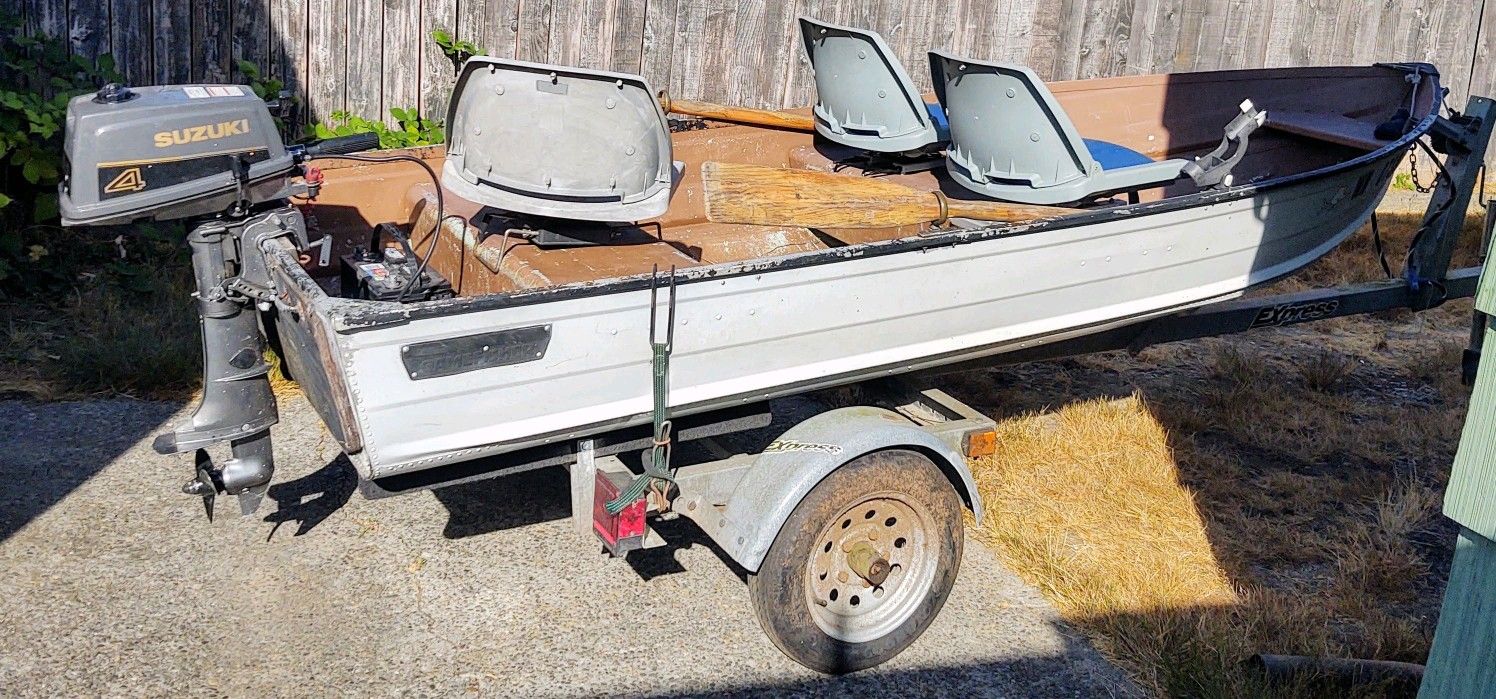 Boat And Trailer With Outboard Motor And Minn Kota 