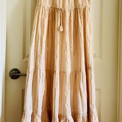 NEXT Peach Tiered Dress with Gold Stripe for Girls