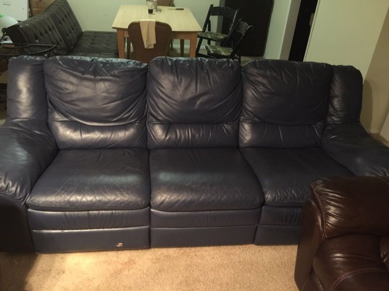 Used blue leather sofa