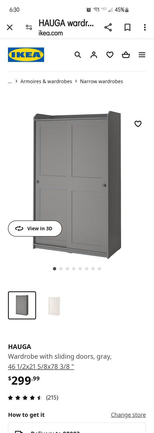 Ikea Grey Hauga Wardrobe With Sliding Doors And/2 Side Units