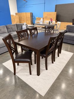 Brown 7-Piece Dining Room Set – Table + 6 Chairs – New $10 Down $500