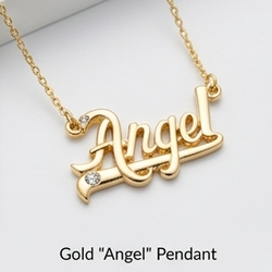 Gold “Angel” Name Necklace w/ CZ Stones – Stylish Script Pendant