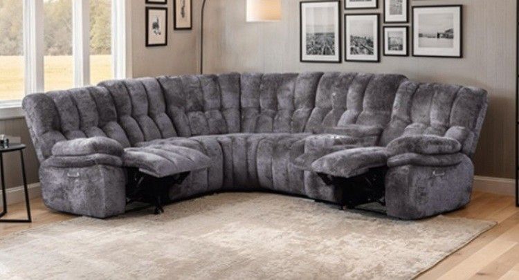 Brand New Grey Super Plush Power Reclining Sectional Sofa