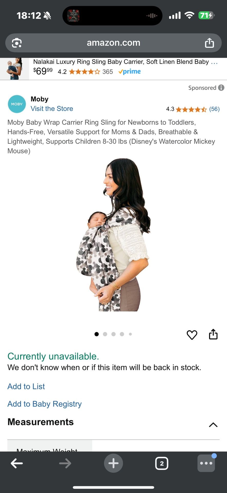Moby ring Sling Disney Mickey Mouse Baby Carrier