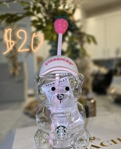 Starbucks Glass Bear Cup with Straw (Brand New)
