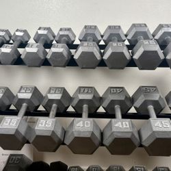 Set Of Cast Iron Hex Dumbbells 5s To 45s  Total : 450 lbs (NO RACK INCLUDED)
