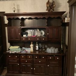 Gorgeous Antique China Cabinet 2 Pieces Solid Wood Rare Find Also Have Matching Desk Table And Few chairs  Please Check My Other Listings 