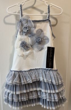 Isobella & Chloe Boutique --Size 4--Gray Blue & white tank & Tulle Dress--New With Tags