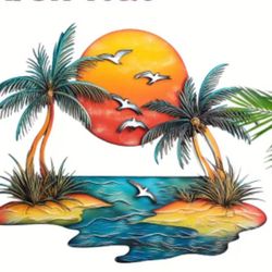 Colorful Tropical Scene Metal Wall Decor