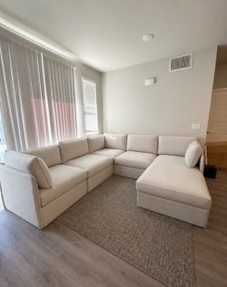 Modular Washable 5-Seater Corner Sectional + Ottoman in Pumice | Deluxe+ Seat | Cloud Pillow
