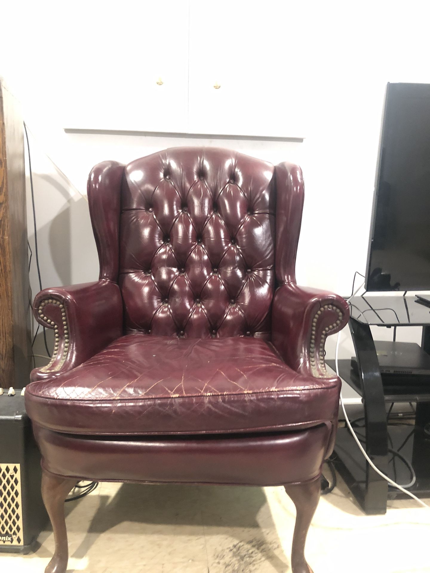 Burgundy Leather Wingback Chair