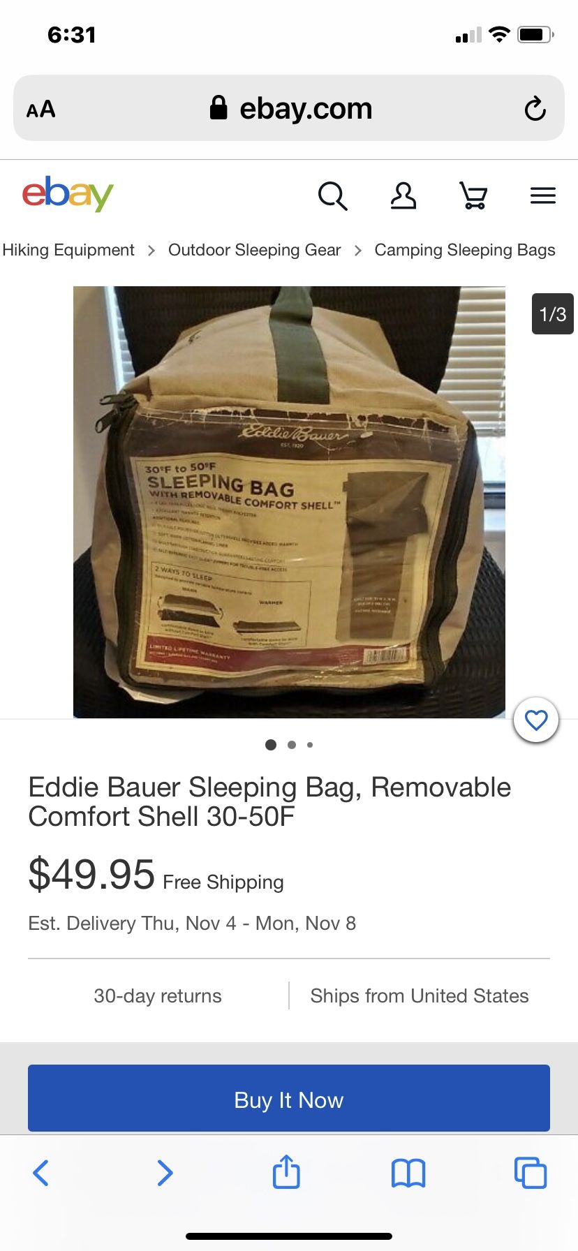 Eddie Bauer Sleeping Bag. Used In Good Condition . Located in west Kendall 33194