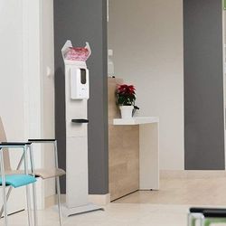 Automatic Hand Sanitizer Dispenser Stand w/Face Mask Dispenser, Universal Touchless  Gel, Wall Mounted or Stand,Drip Catcher Tray White.