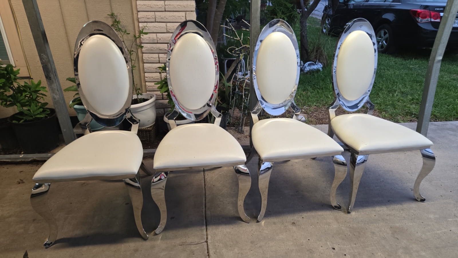4 silver/white dining chairs