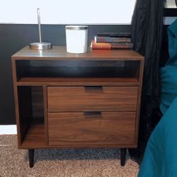 New Mid Century Modern Storage Side Table or Nightstand - Dark Walnut