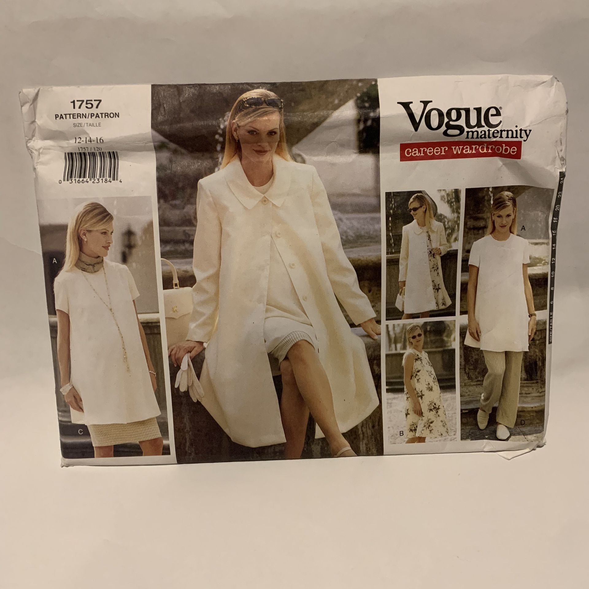 Vogue 1757 sewing pattern Maternity COAT DRESS TUNIC SKIRT PANTS Career 12,14,16