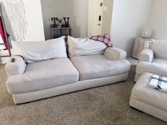 Light Gray Fabric Sofa Couch Single Chair and Ottoman