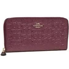 Coach Accordion Zip Wallet In Signature embossed Cherry \ Gold