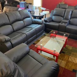 🌟🌟MODERN 3pcs Black Manual Recliner’s (Sofa- Loveseat- Recliner) 🆕
