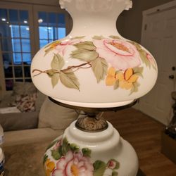 Vintage Ef & EF Hand Painted Parlor Table Hurricane  ($350-500 Value)